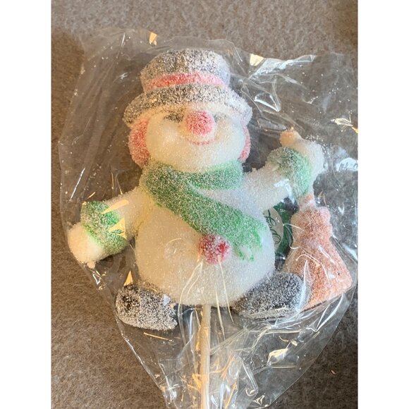Flocked Snowman Set of 6 Floral Picks Made in Hong Kong Holiday Decor Vintage - Picture 9 of 13